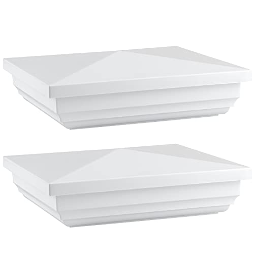 MOLIGOU 2 Stück Zaunpfostenkappen, New England Style Pfostenkappen für 12,7 x 12,7 cm Vinylpfosten, Deckpfostenkappen (weiß)