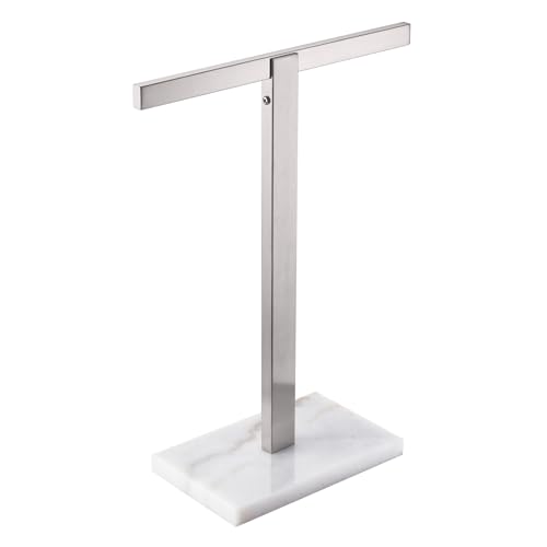 Image of KOKOSIRI Hand Towel Bar Stand Towel Rack with Marble Base for Bathroom Kitchen Vanity Countertop, Brushed Stainless Steel 15.7'' Height THS0002-SM-BR