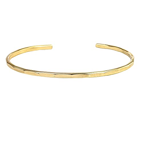 Hammered Signature Cuff in 14K Gold Fill; Handmade and Hand Textured Bracelet for Women by Lotus Stone Jewelry (Medium, Gold)