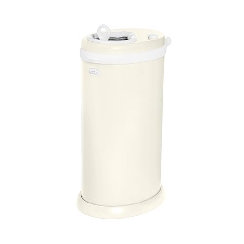 Image of Ubbi Stainless Steel Portable Diaper Pail - 100% Odor Locking Diaper Disposable Bin with Child-Safe Lock, Easy To Use, Baby Nappy Dustbin, Use Regular Trash Bags, Capacity of 55 Diapers, Matte Ivory