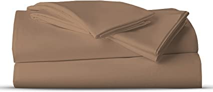 AATH COLLECTION Bed Sheet Set, 100% Egyptian Cotton, Easy Care & Super Soft 4 Pieces Bedding Set - Flat Sheet & Fitted Sheet with 2 Pillowcases (NATURAL, Super King)