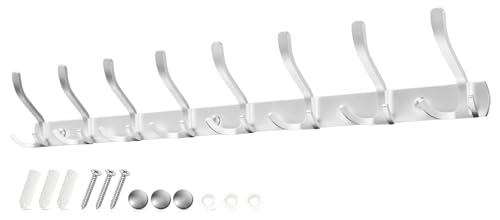 Sevenpers Percheros Pared Perchero de Pared con 8 Ganchos Triples Plata Alta Capacidad de Carga, Duradero y Ahorra Espacio para Entrada Dormitorio Cocina Baño