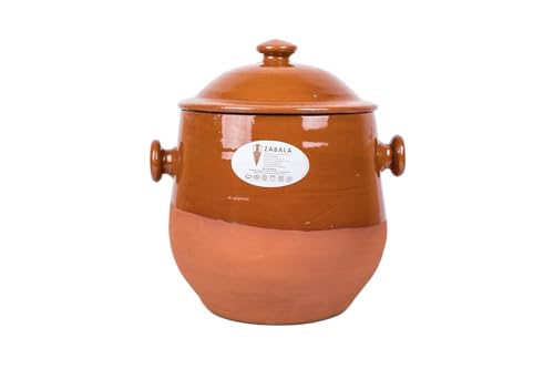 Puchero de Barro Refractario para Cocinar – 5 Litros | Olla Artesanal 25 x 25 cm Hecha a Mano en España | Apto para Horno, Gas o Vitro con Difusor – Felipe Zabala