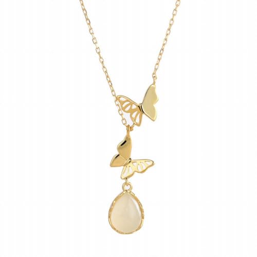 Collier double papillon en jade de Hotan, chaîne raffinée pour femme