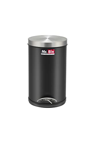 Image of Mr. Bin Stainless Steel Dustbin | Black Pedal Bin with Plastic Bucket and Lid | SS 202 8 inch x 13 inch Garbage Bin | Step On Trash Can | Round Shape Dustbin for Home, Bathroom, Kitchen & Office | 7 Liter |