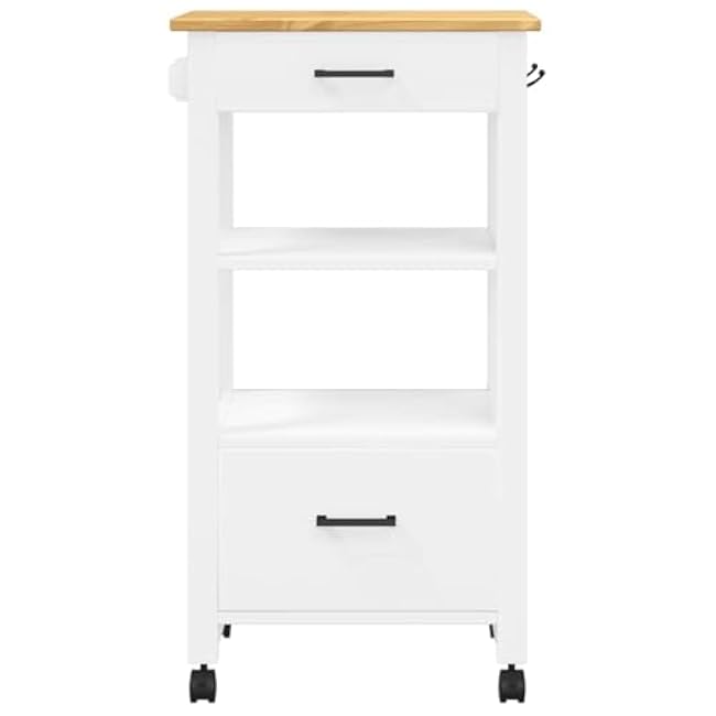 Vintage Wooden Kitchen Trolley with Storage Drawers and Wheels, Solid Pine Wood Rustic Cart for Kitchen Utensils and Organizing Spices, Books, Toiletries in-wgarx4zb