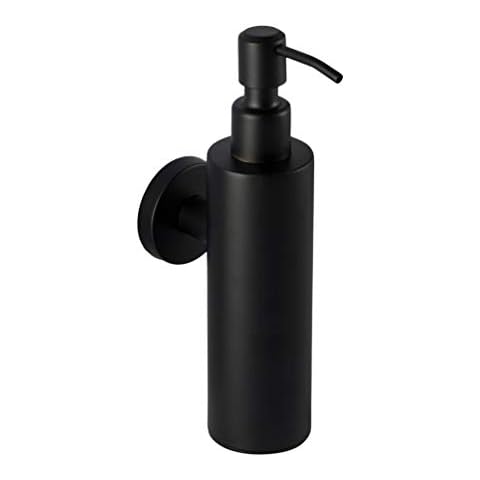 Ambrosya - Soap Dispenser Made of Stainless Steel in Black - Bathroom Dish Drilling Holder Toilet Wall (Stainless Steel (Black), Round) Cover