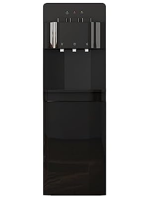TABU Bottom Loading Water Cooler with 3 Temperature-Hot, Cold, Room Settings, Freestanding Water Dispenser for 3 or 5 Gallon Bottle, Child Safety Lock, Anti-Scalding, for Home/Office,Black