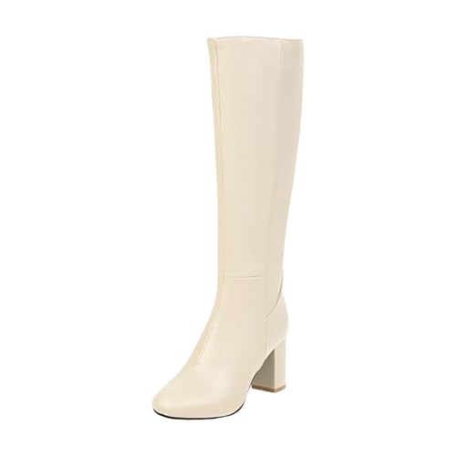 Botas de equitación de punta cuadrada y tacón grueso, beige, talla 40 EU