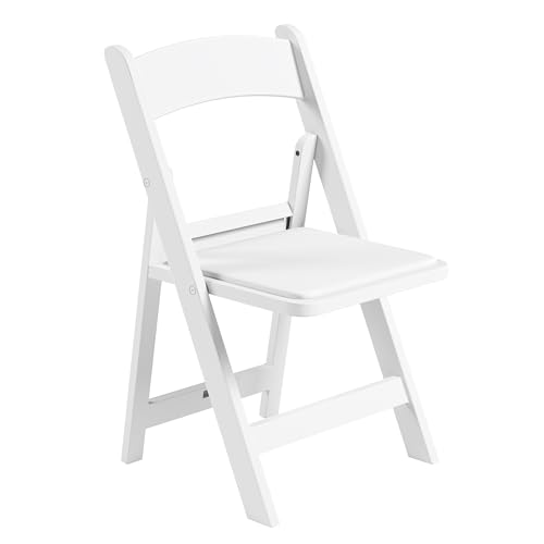 Techni Home 4-Pack White Resin Folding Chairs with Padded Seat – Heavy Duty, Weather-Resistant, Stackable, Indoor/Outdoor Event Seating for Weddings, Parties, and Banquets
