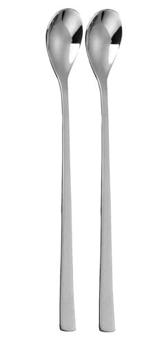 Image of Long Handle Spoon, Long Mixing Stirring Spoon for Iced Tea, Coffee Suitable for Tall Glasses, Cocktail Bar Stainless Steel Long Handle Spoon, Soda Spoon, Milkshake Spoon (2 Pcs Imp-Long)