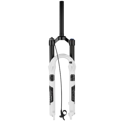 「FLYKING」マウンテンバイク サスペンションフォーク 27.5 / 29インチ、 1-1 / 8インチ バイクMTBフロントフォーク 120mmトラベル と リバウンド調整 (27.5-ケーブルコン-白)