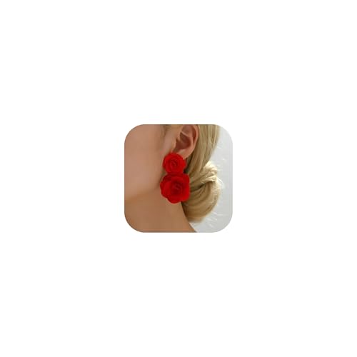 Red Rose Earrings for Women Statement Flower Dangle Earrings Bold Vintage Floral Daily Fashion Jewelry Gifts