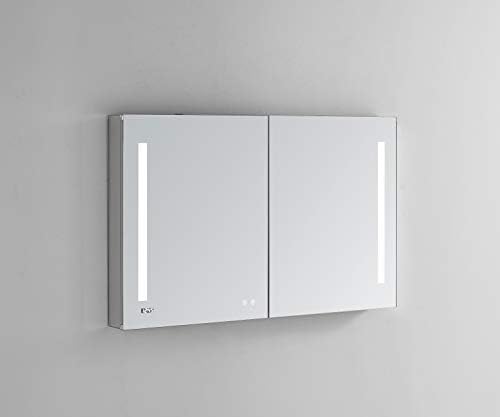 AQUADOM Signature Royale 48in x 40in x 5in LED Medicine Mirror Cabinet Recessed or Surface Mounted, Defogger, Dimmer, Clock, LED 3X Makeup Mirror, Outlets & USBs