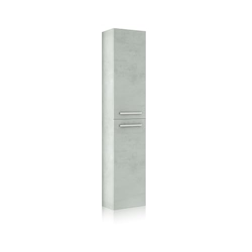 duehome | Columna de Baño Suspendida, Armario de Baño Colgante, Modelo Osvak, Acabado en Color Cemento, Medidas: 30 cm (Ancho) x 150 cm (Alto) x 25 cm (Fondo)