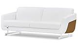 Zuri Furniture Modern Armondo Sofa in Two Tone White Microfiber Leather and Camel Accent