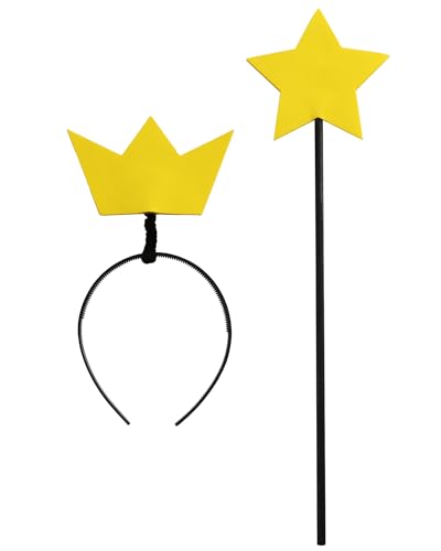 JiaDuo Fairy Star Wand and Crown Headband Set Adult Parents Couples Halloween Costume Dress up Accessories Yellow 1 Pack for Cosmo Wanda
