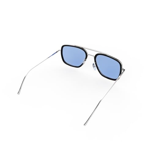 Image of Polarized Sunglasses for Men Women Vintage UV400 Classic Iron-Inspired Hero Style Pilot Sunglasses Fashion Square Metal Frame (Silver Frame /Blue Lens)