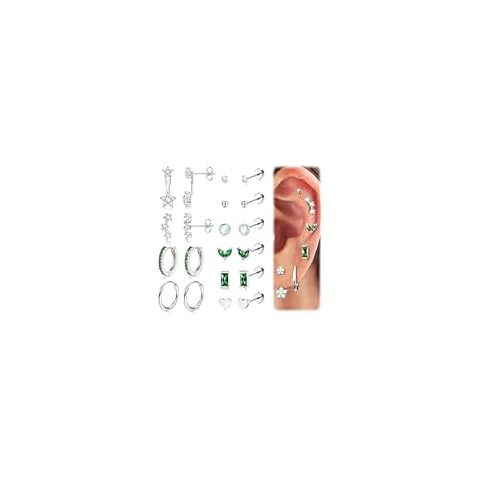 THUNARAZ 14K Gold Flat Back Earrings Hypoallergenic Stud Earrings for Women Surgical Steel Earring Studs Screw Back Cartilage Earrings Sets for Multiple Piercing Hoop Earrings for Sensitive Ears 20G Cover