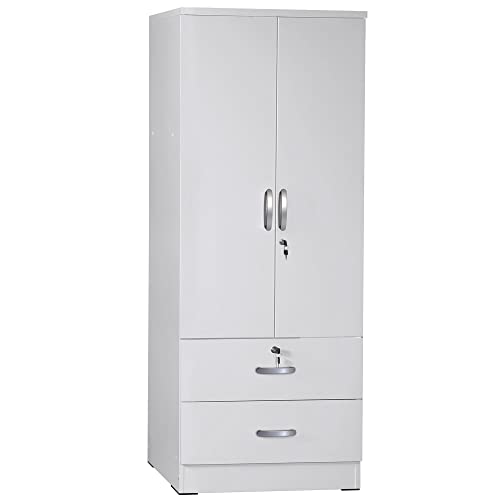 Better Home Products Grace Wood 2-Door Wardrobe Armoire with 2-Drawers in White Better Home Products Grace Wood 2-Door Wardrobe Armoire with 2-Drawers in White
