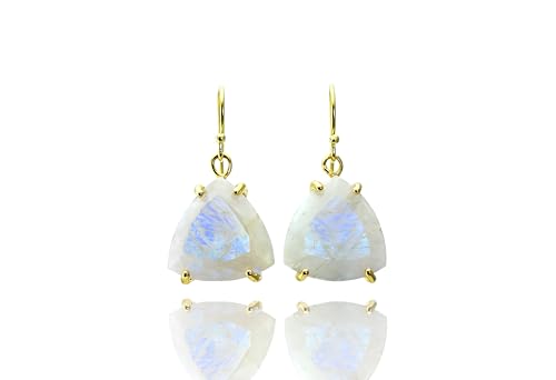 Boucles d'oreilles pierre de lune or vermeil 18k pendantes triangle