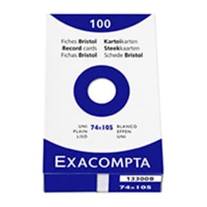 Exacompta - Réf. 10200SE - Carton de 40 paquets de 100 fiches bristol quadrillées 5x5 non perforées - sous film -format 74 x 105 mm - couleur blanc