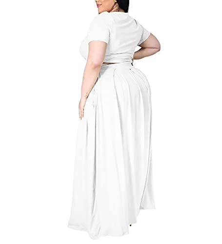 Ophestin Womens Plus Size 2 Piece Dress Outfits Solid Color Crop Top Maxi Skirts Set4