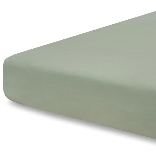 Image of Pobibaby - Single Solid Premium Fitted Baby Crib Sheets for Standard Crib Mattress - Ultra-Soft Cotton Blend, Safe and Snug, and Stylish Solid Crib Sheet (Sage Green)