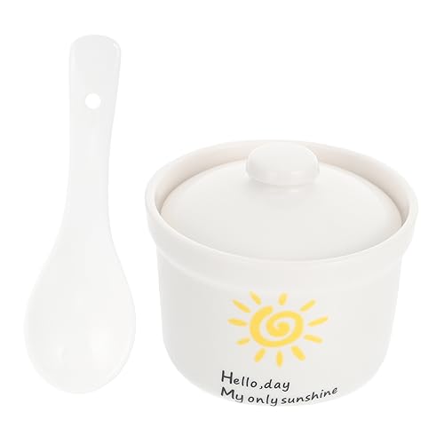 Alipis Cuenco De Cerámica Taza De Sopa Blanca Recipiente Para Estofar Antiescaldante Tapa Para Guisar