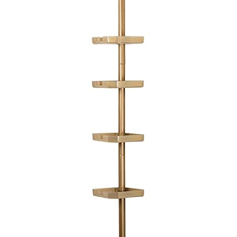 Bath Bliss 4 Tier Tensions Corner Shower Caddy | Shower Shelves | Adjustable | Bathroom Organizer | Good for Bathtubs & Shower Stalls | Holds Large Bottles | Soaps | Washcloths | Gold Cover