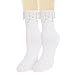Violet Mist Women's Novelty Crew White Pearl Socks Teen Girls Cute Jeweled Ankle Socks with Pearls Fancy Casual Cotton Kawaii Pearl Decorated Dress Sock Fashion Pretty Unique Calf Sock