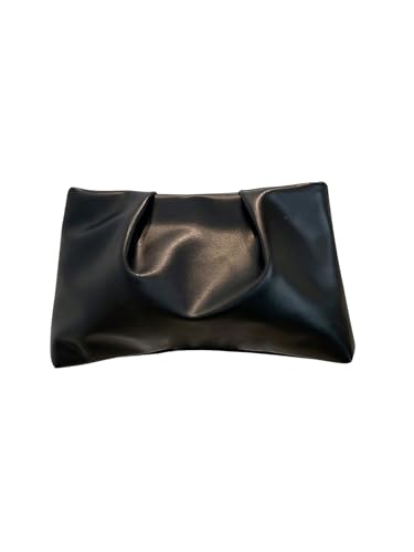 OYOANGLE Women's PU Leather Clutch Purses Small Zipper Ruched Minimalist Handbag Black One Size