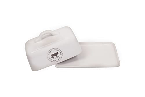 Farmhouse Stoneware Butter Dish With Cow Stamp, White #TOP5