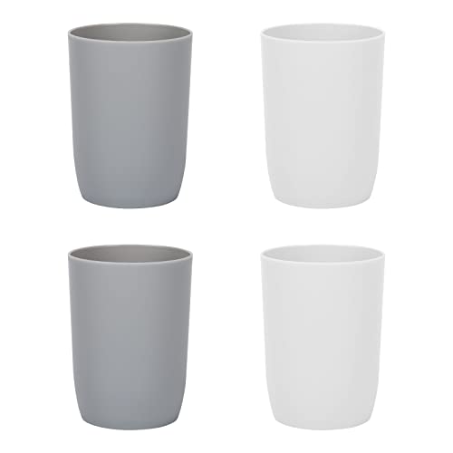 Topsky 4-Pieces Dishwasher Safe Plastic Tumblers Travel Mouthwash Cup Reusable Water Cup Travel Camping Portable Cups Coloured Plastic Cups 2 Grey 2 White 280ml
