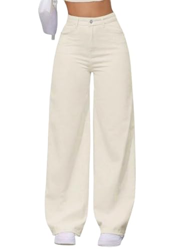 Image of DEELMO Women's High Waist Wide Leg Denim Jeans for Women | Straight Fit Full Length Casual Wear Pants