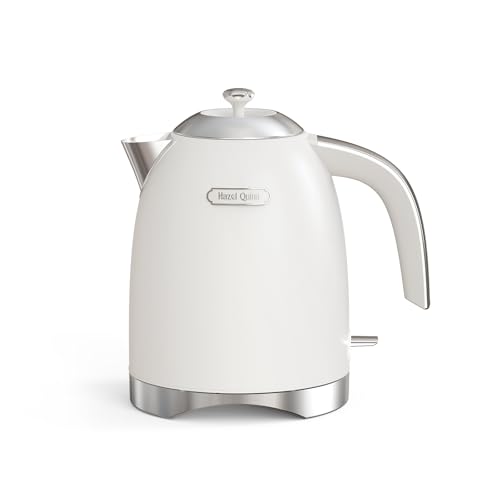 Hazel Quinn Electric Kettle - 1.7 Liters (57oz) Stainless Steel Water Kettle, BPA-Free Interior, 1200W Fast Boiling, Cordless, Rotational Base, Automatic Shut Off & One-Touch LED - Pearl Whi