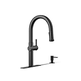 Kohler R22153-SD-BLS Rune Single Handle Kitchen Faucet with Pull Down Sprayer and Soap Dispenser, Black Stainless