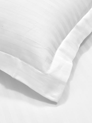 Image of Mafatlal Classic 210 TC 100% Cotton Single Bedsheet | 90 x 60 Inches | Soft & Breathable Fabric | Elegant Italian Stripes Pattern | Lightweight Comfort | White