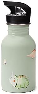 J.Børn Kids Stainless Steel Light Weight Water Bottle with Straw for School 350ml | Non-Insulated, Single-Skinned Eco Bottle | Great for a Lunch box or Gift (Dinosaurs)