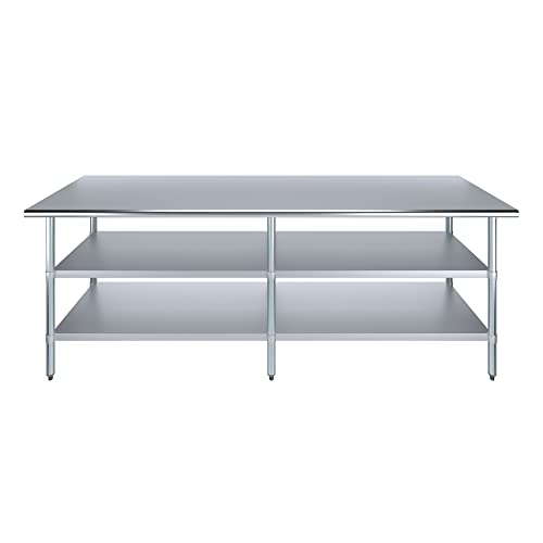 Image of AmGood Stainless Steel Work Table with 2 Shelves | NSF | Metal Utility Table (96 inch Long x 30 inch Deep)