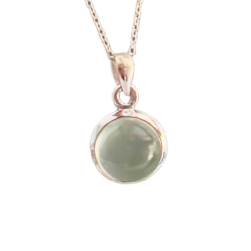 Colgante de prehnita natural con energía curativa y cadena de plata de 45 cm