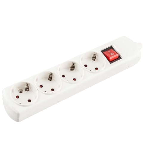 Regleta de alimentación Blanca 4 Tomas, sin Cable, con Interruptor; Ideal para conectar múltiples Dispositivos eléctricos y gestionar la energía.