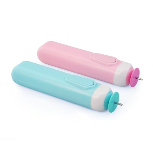 Flylin 2 Stück Elektrischer Quilling-Stift, Quilling Werkzeug Elektrisch mit Edelstahl-Kopf, Quilling Slotted Tool Pen für Allgemeine Quilling Papierstreifen und Breitere Quilling Papie(Blau+Rosa)