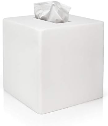 bUnusual White Tissue Box Cover - Modern Tissue Box Holder with Lacquer High Gloss Finish and Rounded Edges - Cube Square Box fits Bathroom Vanity, Desks, Kitchen Countertop, Bedroom Dressers