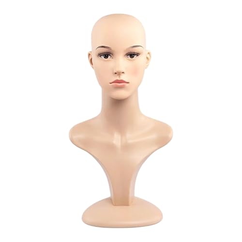 Milageto Busto de cabeza de maniquí femenino realista, con maquillaje para accesorios de belleza, gorro para el hogar, Style B
