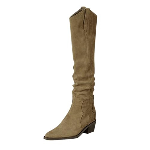 Bottes western femme en daim kaki sans douleur aux mollets