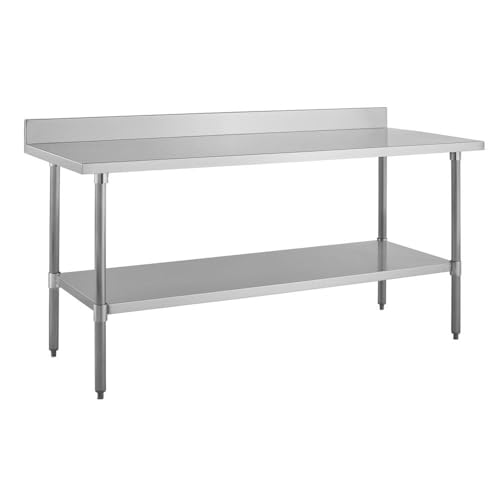 Image of Kratos Stainless Steel Kitchen Prep Table 60 inchx30 inch with Backsplash and Undershelf, NSF Worktable for Restaurants - 16ga /304SS