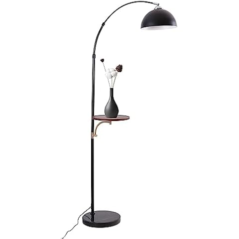 SHIOUCY Black Floor Lamp with Table Marble Base Industrial Modern Arc Floor Lamp with Shelves Farmhouse Rustic Floor Standing Lamps for Living Room Bedroom Office Cover