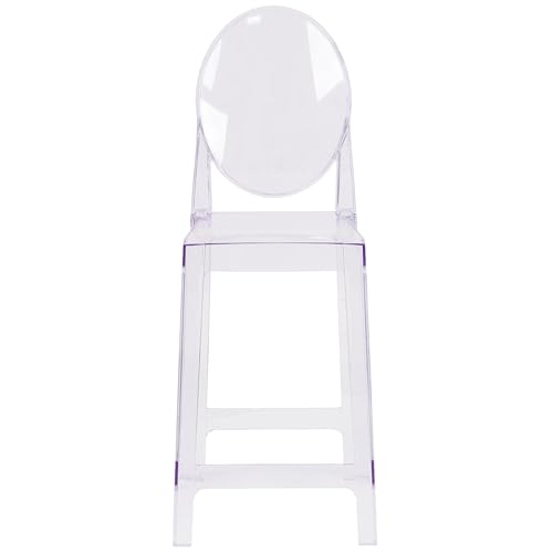 Butaco de altura para barra Flash Furniture Revna con respaldo ovalado en cristal transparente | Respaldos ovalados, construcción duradera, uso comercial miniatura 4