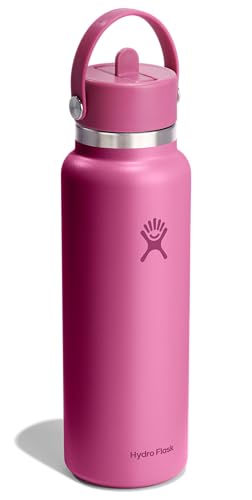 Image of Hydro Flask Water Bottle - Insulated Stainless Steel - Wide Mouth Flex Straw Lid, Non Spill, Leakproof and Refillable in 40 Oz Reef Pink